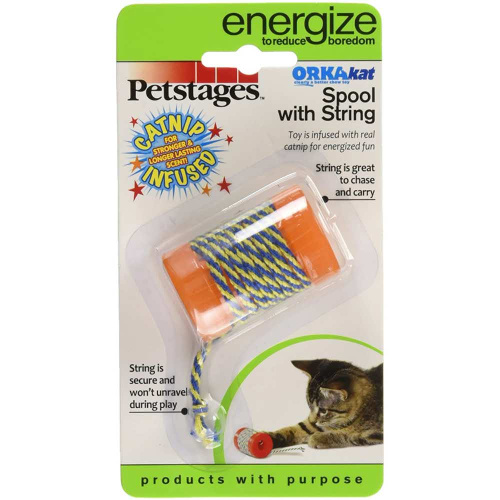 Игрушка для кошек Petstages Energize, "Орка", с веревочкой, катушка, 6 см