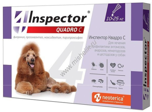 INSPECTOR Quadro С 10-25 кг капли от внешних и внутренних паразитов для собак 1х40