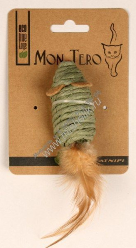МОН ТЕРО ЭКО 7,6 см игрушка для кошек мышь с перьями с кошачьей мятой зелёная 