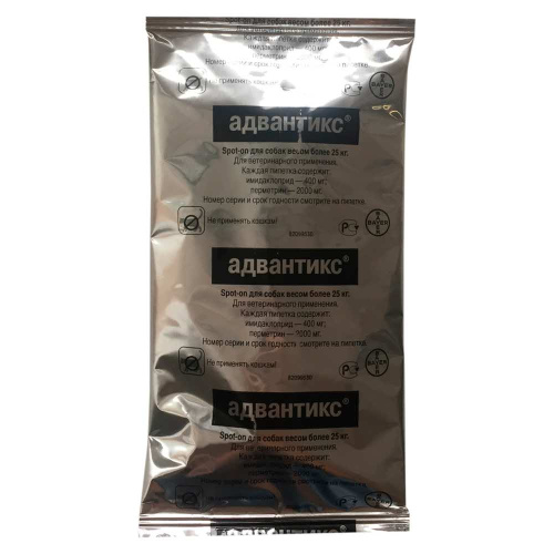 Bayer Адвантикс 400 С для собак 25-40 кг  от блох, клещей и комаров (4 пипетки х 4 мл)