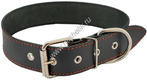 HOMEPET 35 мм 49-61см ошейник для собак кожаный простой простроченный черный