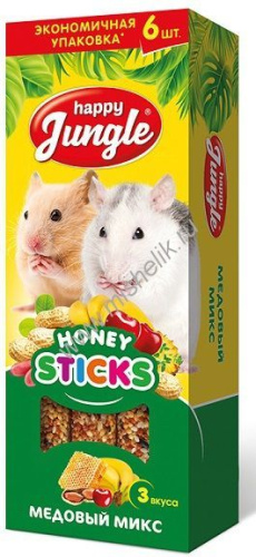 HAPPY JUNGLE Палочки для мелких грызунов 6 шт медовый микс 1х12