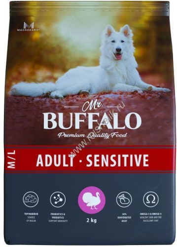 MR.BUFFALO ADULT M/L SENSITIVE 2 кг сухой корм для собак средних и крупных пород индейка 