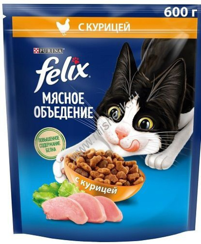 Felix Мясное объедение 600 г сухой корм для взрослых кошек, с курицей 