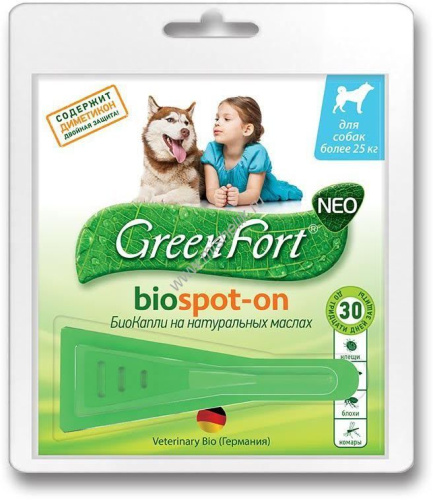 GREEN FORT NEO 2,5 мл от 25 кг биокапли от блох и клещей для крупных собак 