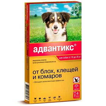 Bayer Адвантикс 250 С для собак 10-25 кг от блох, клещей и комаров (4 пипетки х 2,5 мл) Bayer Адвантикс 250 С для собак 10-25 кг от блох, клещей и комаров (4 пипетки х 2,5 мл)