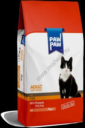 Pawpaw Adult Cat Food with Fish 7 кг сухой корм для кошек с рыбой