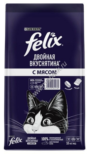 Felix Двойная вкуснятина 10 кг сухой корм для взрослых кошек, с мясом