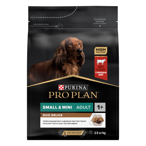 PRO PLAN  DUO DELICE 2,5 кг сухой корм для взрослых собак мелких и карликовых пород, с высоким содержанием говядины 