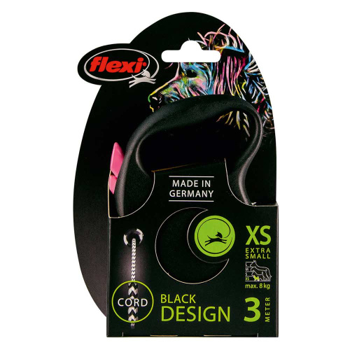 flexi рулетка Black Design XS (до 8 кг) 3 м трос черный/розовый