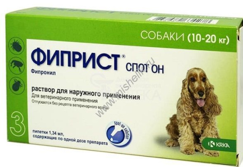 КРКА ФИПРИСТ СПОТ ОН 134 мг 10-20 кг капли для собак от блох и клещей 