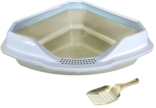 HOMECAT 56х42х17 см туалет для кошек угловой с бортиком и совком бежевый перламутр