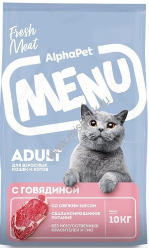 ALPHAPET MENU 10 кг сухой корм для взрослых кошек и котов с говядиной