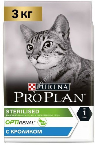 PRO PLAN 3 кг сухой корм для взрослых стерилизованных кошек и кастрированных котов старше 1 года, с кроликом 