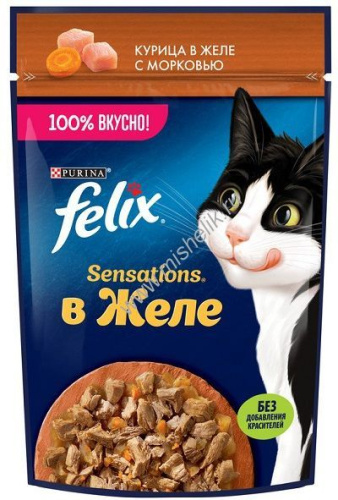 Felix Sensations 75 г пауч влажный  корм для кошек, с курицей в желе с морковью 