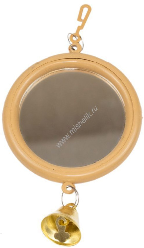 HOMEPET 8 см х 16,5 см зеркало для птиц с колокольчиком круглое малое бежевое 1х50