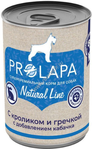 Prolapa Natural Line 400 г консервы для собак с кроликом, гречкой и кабачком 
