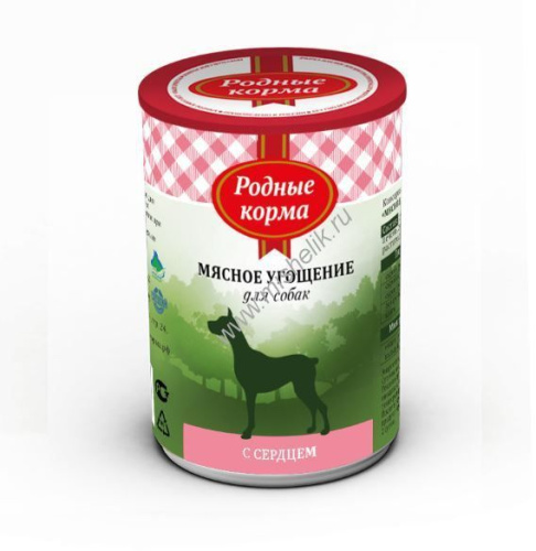 РОДНЫЕ КОРМА 340 г мясное угощение консервы с сердцем для собак 