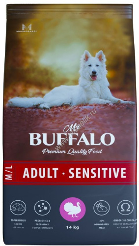 MR.BUFFALO ADULT M/L SENSITIVE 14 кг сухой корм для собак средних и крупных пород индейка