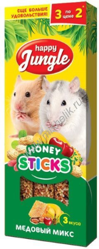HAPPY JUNGLE 3 шт палочки для мелких грызунов микс 3 вкуса 1x22