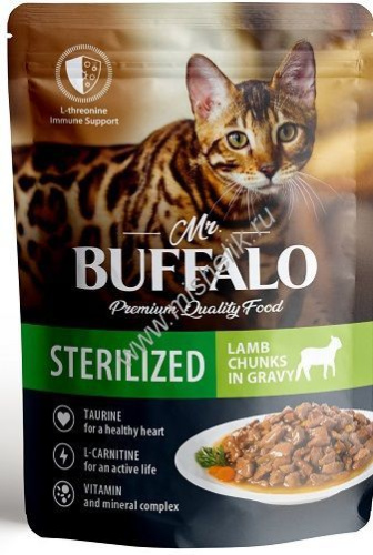 MR.BUFFALO STERILIZED 85 г пауч влажный корм для стерилизованных котов и кошек ягненок в соусе 