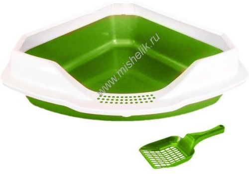 HOMECAT 56х42х17 см туалет для кошек угловой с бортиком и совком зеленый перламутр
