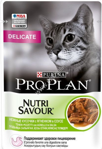 PRO PLAN Nutri Savour 85 г пауч влажный  корм для взрослых кошек, кусочки с ягненком, в желе 