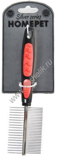 HOMEPET SILVER SERIES 20 см х 5 см 49 зубьев расческа металлическая двухсторонняя