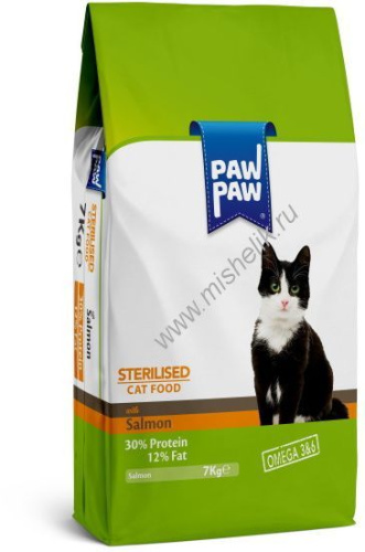 Pawpaw Sterilised Cat Food with Salmon 7 кг сухой корм для стерилизованных кошек с лососем