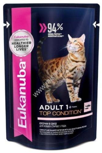 EUKANUBA ADULT TOP CONDITION SALMON 85 гр пауч влажный корм для взрослых кошек, лосось в соусе 