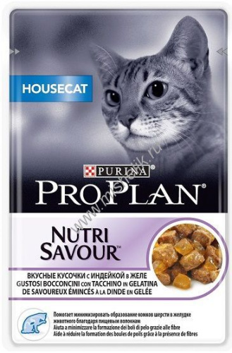 PRO PLAN Nutri Savour 85г пауч влажный  корм для взрослых кошек, кусочки с индейкой в желе 