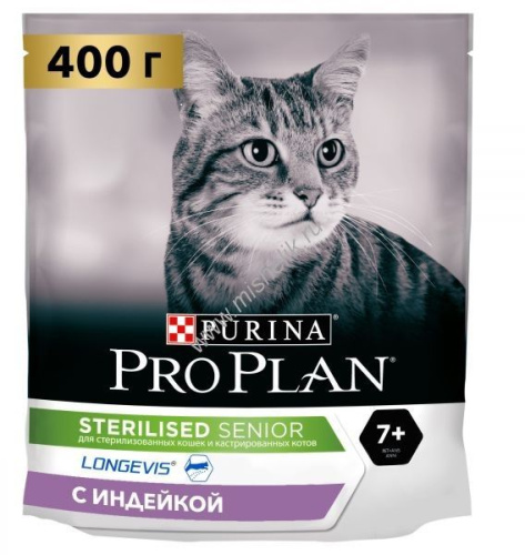 PRO PLAN 400 г сухой корм для кастрированных котов и стерилизованных кошек старше 7 лет, с высоким содержанием индейки 