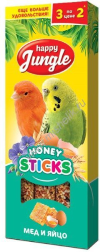 HAPPY JUNGLE 3 шт палочки для птиц мед+яйцо 1x22