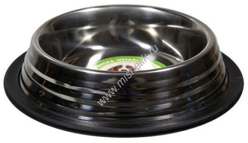 ANKUR 0,25 л миска металлическая ребристая резиновое основание черная