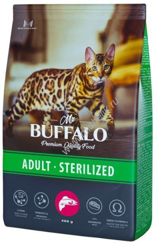 MR.BUFFALO STERILIZED 400 г сухой корм для кошек лосось 