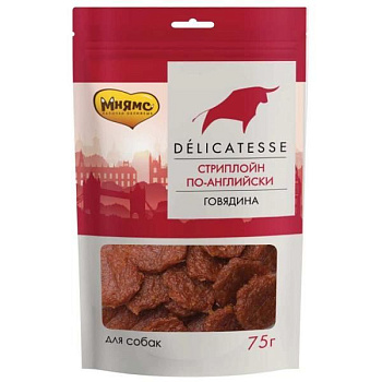 Лакомство Мнямс Стриплойн, говядина, беззерновое, для собак, дой-пак, 75г