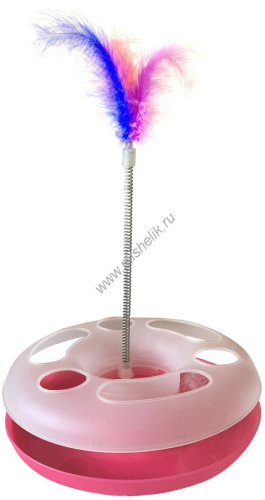 HOMECAT 24 см х 7 см игрушка для кошек трек пластиковый с мячиком и перьями на пружине