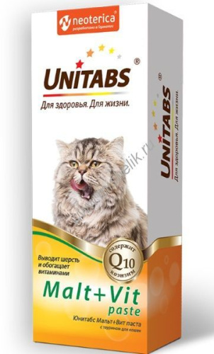 UNITABS Malt+Vit 120 мл паста с таурином для вывода шерсти для кошек 1х12