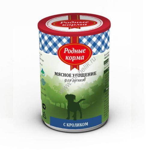 РОДНЫЕ КОРМА 340 г мясное угощение консервы с кроликом для щенков 