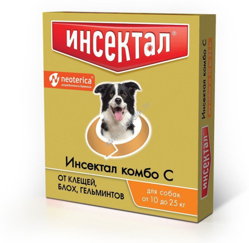 ИНСЕКТАЛ КОМБО С 1 пипетка 10-25 кг капли от клещей, блох и гельминтов для собак 