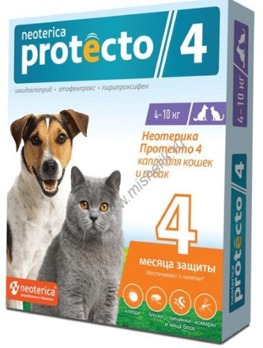 NEOTERICA PROTECTO 4 4-10 кг капли от внешних паразитов для кошек и собак 1х20