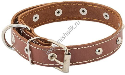 HOMEPET 25 мм 35-47 см ошейник для собак кожаный с украшениями простроченный коричневый