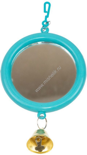 HOMEPET 8 см х 16,5 см зеркало для птиц с колокольчиком круглое малое бирюзовое 1х50