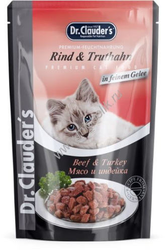 Dr.Clauder`s 85 г пауч для взрослых кошек с мясом и индейкой кусочки в желе 