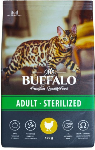 MR.BUFFALO STERILIZED  400 г сухой корм для кошек курица 
