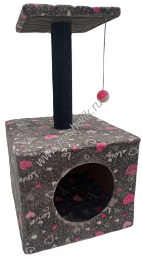 Когтеточка 35 см х 30 см х 85 см куб столбик с площадкой ковролин с игрушкой