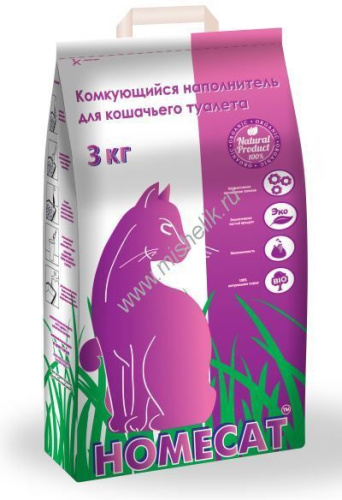 HOMECAT 3 кг комкующийся наполнитель для кошачьих туалетов 