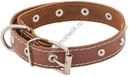 HOMEPET 20 мм 32-42 см ошейник для собак кожаный с украшениями простроченный коричневый