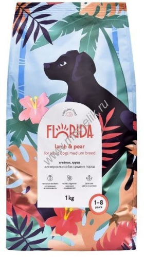 FLORIDA 1 кг сухой корм для взрослых собак средних пород с ягнёнком и грушей 