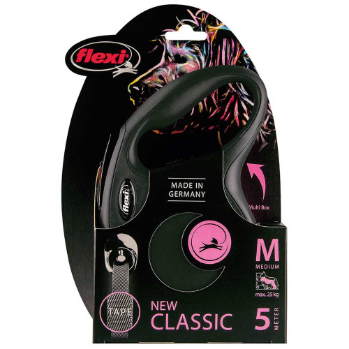 Поводок-рулетка Flexi New Classic M, длина 5м, черный, для животных до 25кг
